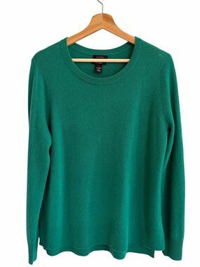 Halogen Womens Cashmere Crewneck Sweater Size L Green Quiet Luxury Old Money
